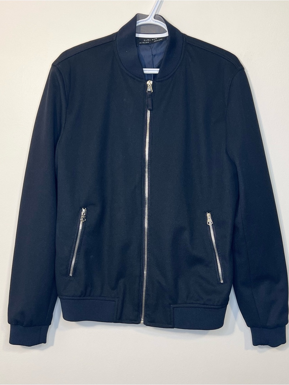 Zara Man Zip-up Navy Blue Jacket - Size Large